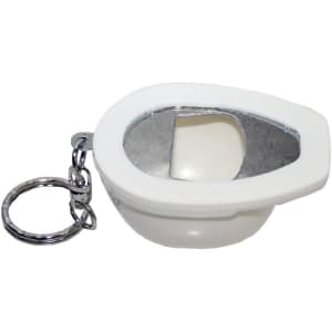 A white hard hat-shaped keyring with a silver keychain attachment.