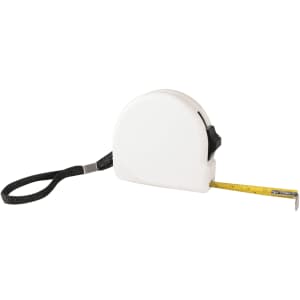 A white 3m locking tape measure with a black strap and a yellow measuring tape protruding from the casing.