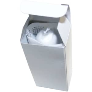 A white carton packaging containing a dual car charger, featuring a transparent cover over the product.