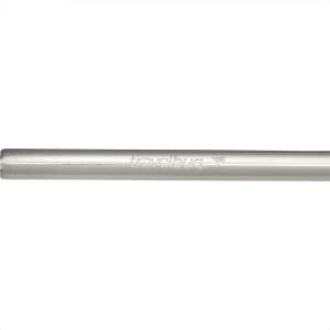 A stainless steel straw in silver, featuring a branding logo, designed for reusable drinking.