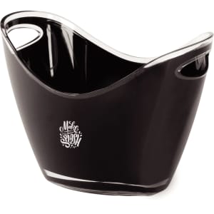 A black ice bucket with curved handles and a logo on the front, designed for leisure and outdoor use.