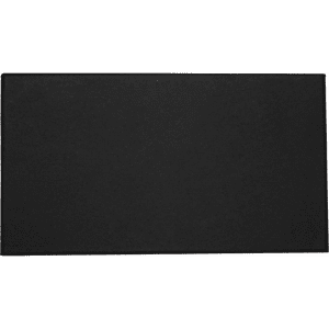 A black rectangular placemat featuring a textured surface. It has a simple design and no visible branding.