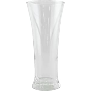 A clear glass Pilsner beer glass, featuring a tapered design and a sturdy base, ideal for serving beer.