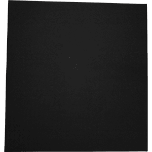 A flat, square black surface with a smooth texture, featuring a subtle branding logo in one corner.