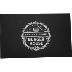 A black menu cover with the text "Burger House" and a burger graphic, featuring a decorative border.