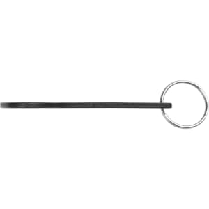 A drink bottle opener key ring in black with a metal ring for attaching to keys.
