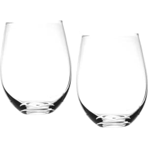 Two clear glass stemless wine glasses, each with a modern design and a capacity of 450ml.