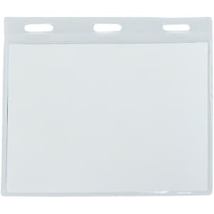 A clear, flexible plastic name badge holder with three holes for attachment. Suitable for display at events and exhibitions.