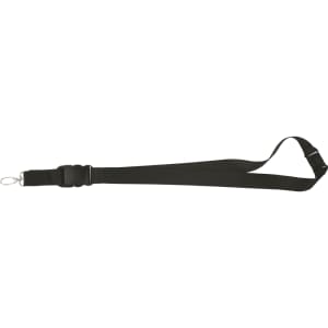 A black 25mm lanyard with a clip and adjustable buckle, designed for exhibitions and events.