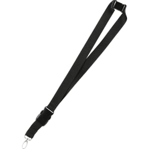 A black 25mm lanyard featuring a clip and an adjustable buckle, ideal for exhibitions and events.