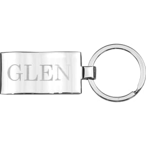 A silver wave metal key ring with a smooth, rectangular design and a circular attachment.