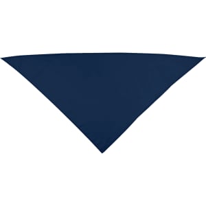 A navy blue bandana in a triangular shape, featuring a logo.