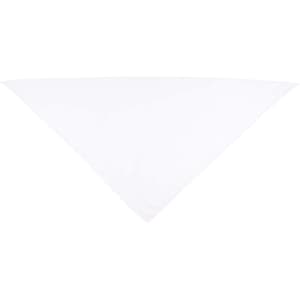 A white triangular bandana with a smooth texture, featuring a logo or branding.