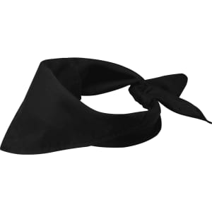 A black bandana with a triangular shape and a tied knot. It has a logo or branding visible.