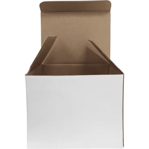 A white cardboard box with an open top and flaps, designed for packaging. No branding is visible.