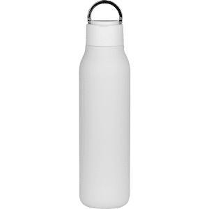 A drink bottle made of copper with a metal loop, featuring a sleek white finish and a capacity of 600ml.