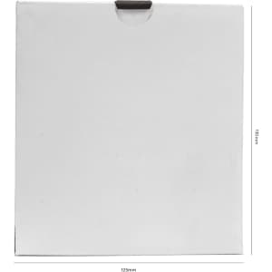 A white box featuring a flap closure, suitable for packaging items, with dimensions of 125mm x 125mm.