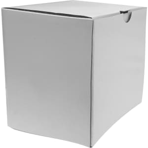 A white, blank packaging box with a rounded edge and a flap closure.