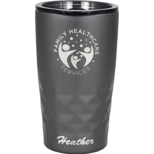 A drink bottle featuring a sleek black exterior with a textured finish and a logo on the front.