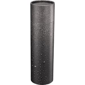 A drink bottle in a sleek black finish with a textured surface, featuring a logo. Copper vacuum insulated, 650ml capacity.