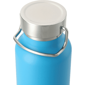 A drink bottle in bright blue with a stainless steel lid and handle, part of the Thor Copper Vacuum Insulated range.