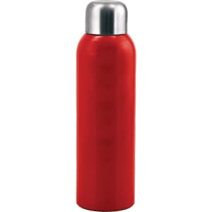 A drink bottle in bright red with a stainless steel lid, featuring branding. It's 800ml in capacity.