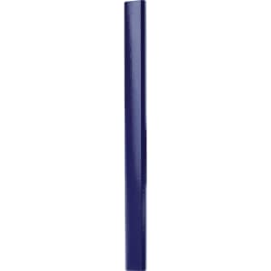 A blue pencil with a shiny finish, featuring a branding logo at one end.