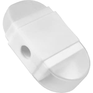A white pencil sharpener with an integrated eraser and a small hole for sharpening pencils.