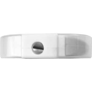 A pencil sharpener with an eraser, featuring a transparent design in white and grey.