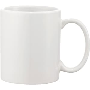 A white ceramic coffee mug with a smooth finish and a comfortable handle, presented in a folded box.