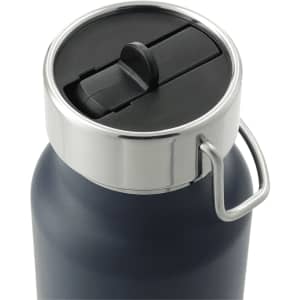 A drink bottle with a dark navy finish and a silver screw lid. It features a straw lid and a handle.