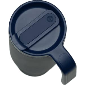 A drink bottle made of recycled material, featuring a dark blue colour and a handle for easy carrying.