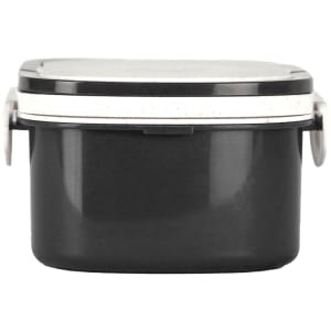 A black plastic and wheat straw lunch box with a secure lid and side clasps. Features a simple design.