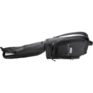 A black laptop backpack with multiple compartments and a sleek design, featuring a logo.