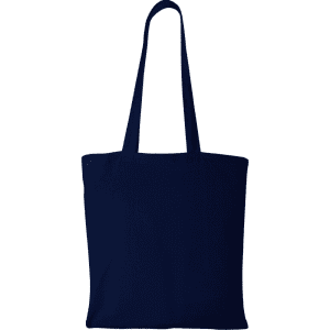 A navy blue cotton canvas tote bag with long handles and no visible logos.