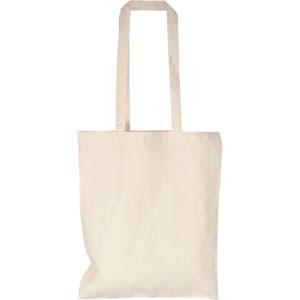 A cream cotton canvas tote bag with two long handles and no visible logos or branding.
