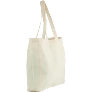 A natural cotton shopper tote in a cream colour, featuring two handles and a simple design.