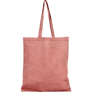 A recycled cotton twill tote bag in a light red colour, featuring sturdy handles and a simple design.