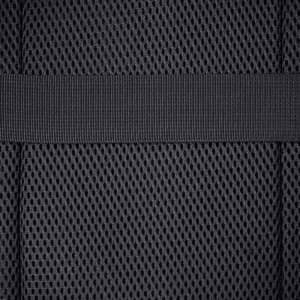 A textured black mesh material with a solid black strap, suitable for a backpack design.