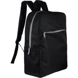 A black urban sports backpack with a front zip pocket and side mesh pocket. It features adjustable straps.