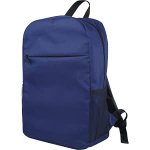 A navy blue urban sports backpack with a front zip pocket and mesh side pockets. It has adjustable straps and a logo.