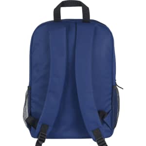 A blue urban sports backpack featuring adjustable straps and mesh side pockets. It has a logo on the front.