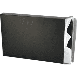 A5 zippered compendium in black, featuring a smooth exterior and a grey interior with multiple compartments.