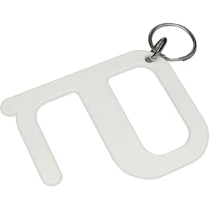 A white Hygiene Key with a keyring attachment, featuring a simple, functional design.