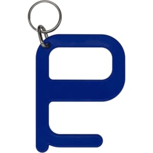 A blue Hygiene Key keyring with a loop for attachment and a distinctive letter 'P' shape. It includes a metal keyring.