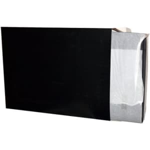 A black zipped compendium featuring a calculator, partially opened to reveal contents. It has a logo on the exterior.
