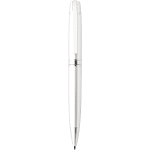 A sleek, silver metal pencil with a polished finish and a clip. It features a simple, elegant design.