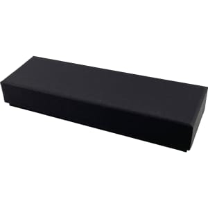 A black cardboard box designed to hold two pens, featuring a sleek and simple design.