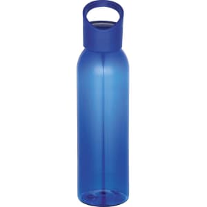 A drink bottle in a vibrant blue colour, made from Tritan, featuring a tapered design and a handle cap.