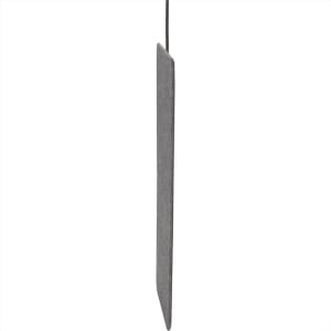 A slim, grey wireless charging pad with a textured surface and a hanging cord. It features a logo on the side.